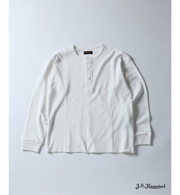 J.S.Homestead「J.S.Homestead / コットンリネン ワッフル ヘンリーネックロンT」|Tシャツ・カットソー|ホワイト