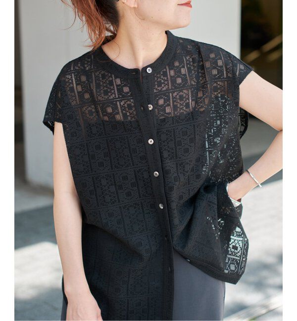 Spick and Span「《WEB限定》PEレースフレンチスリーブシャツ」|シャツ・ブラウス|ブラック