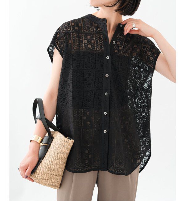Spick and Span「《WEB限定》PEレースフレンチスリーブシャツ」|シャツ・ブラウス|