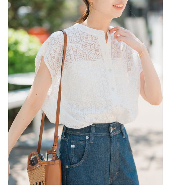 Spick and Span「《WEB限定 / 追加3》PEレースフレンチスリーブシャツ」|シャツ・ブラウス|