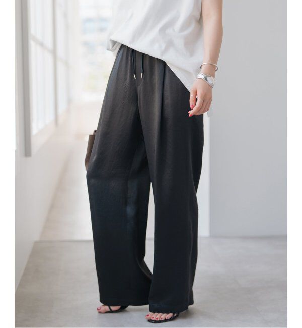 Spick and Span「《WEB限定 / 追加》ワッシャーサテンイージーパンツ」|その他|ブラック
