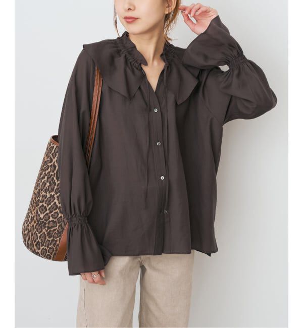 Spick and Span「ポリアセテートラッフルカラーブラウス」|シャツ・ブラウス|ブラウン