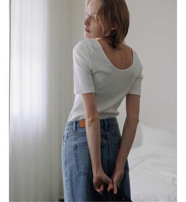  「【洗える】blank03/ブランクゴンサム scoop neck ribbed Tシャツ」|Tシャツ・カットソー|