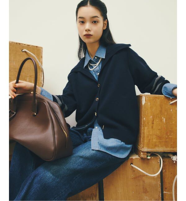  「メリノウールビッグカラーカーディガン」|カーディガン|ネイビー