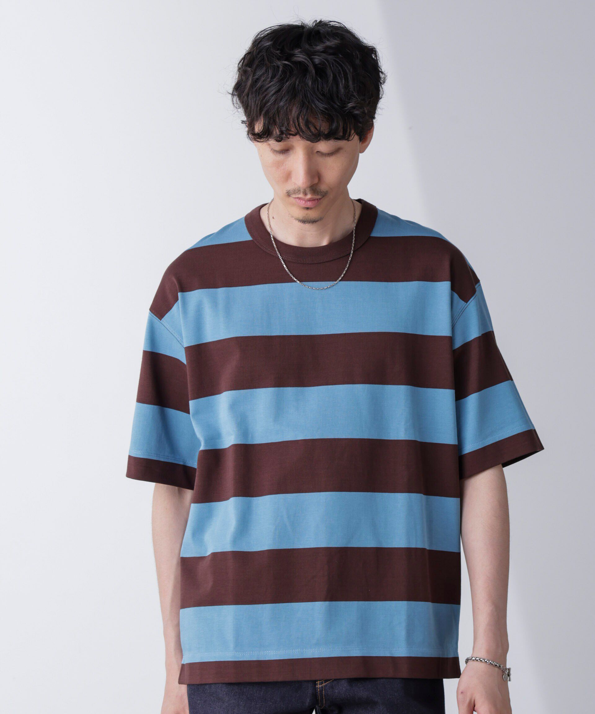 nano･universe「ワイドボーダーTシャツ 半袖」|Tシャツ・カットソー|D.ブラウン2
