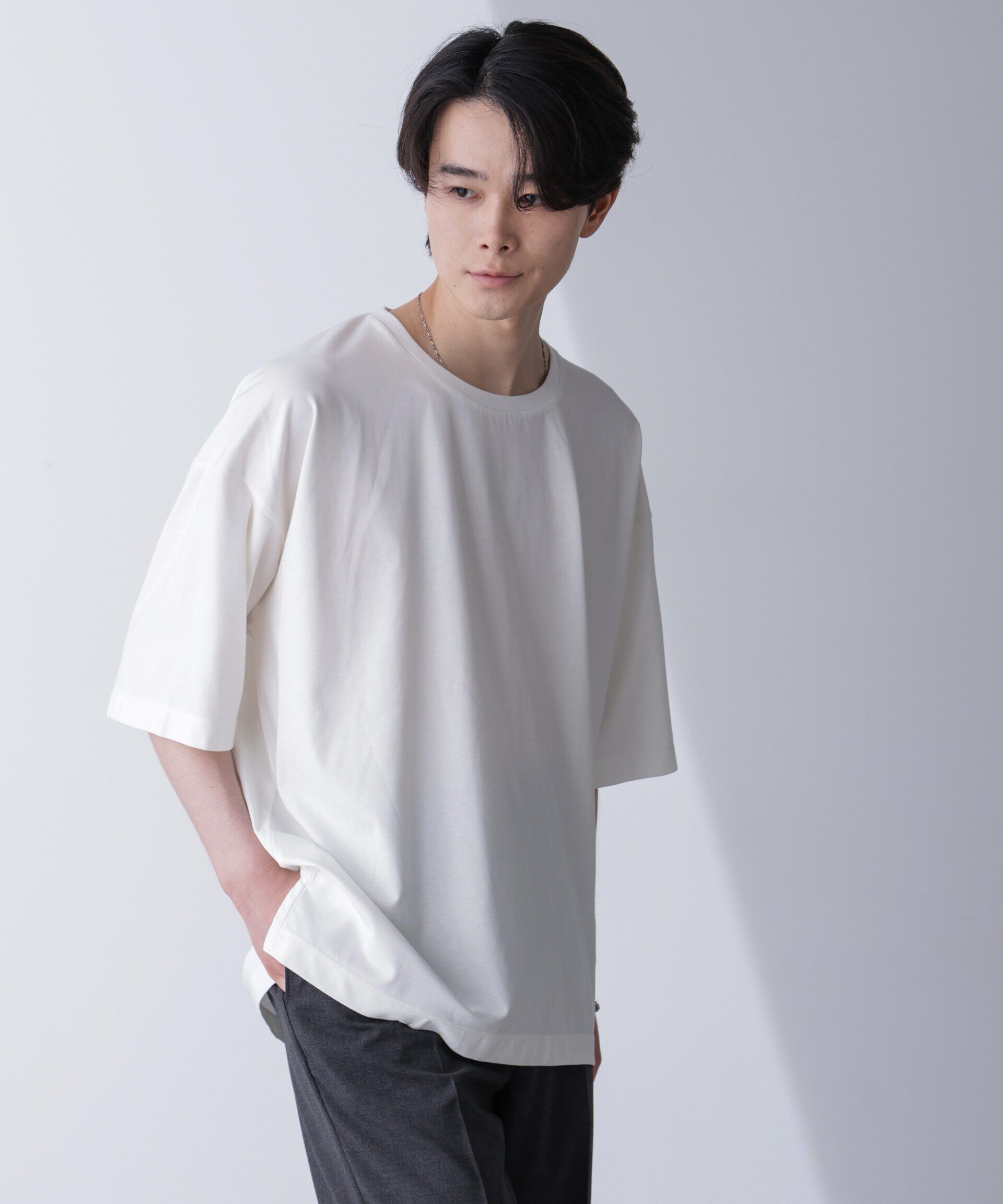 nano･universe「ルーズネックビッグTシャツ 半袖」|Tシャツ・カットソー|