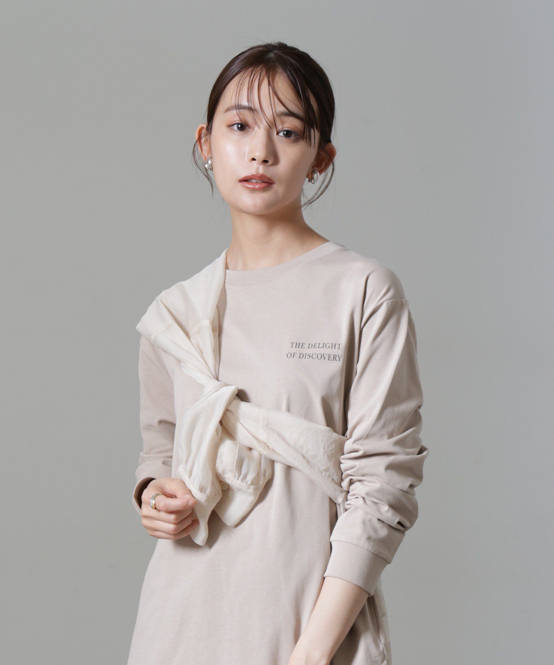 nano･universe「レタードロゴプリントロングスリーブTシャツ」|Tシャツ・カットソー|ベージュ