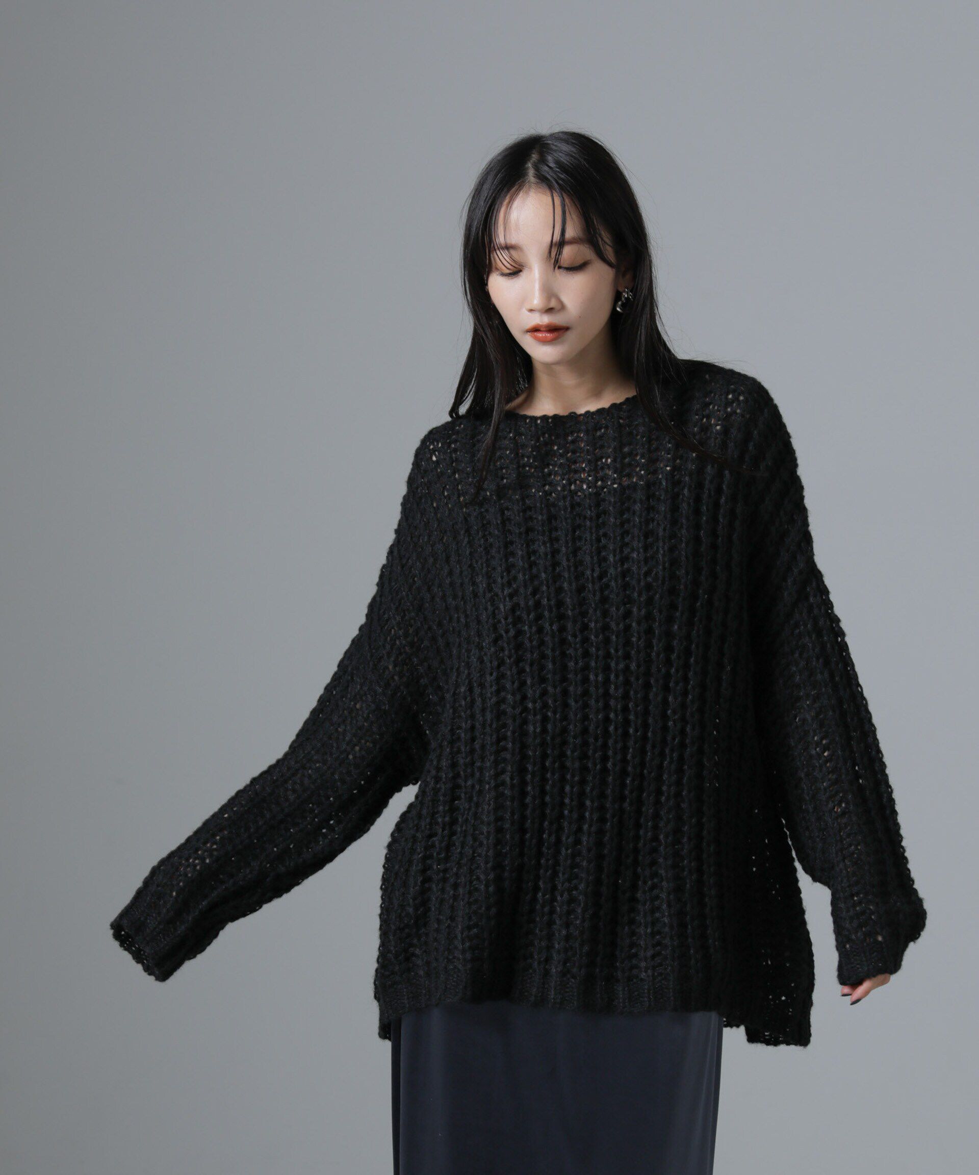 nano･universe「モヘヤライクローゲージニットプルオーバー」|ニット・セーター|ブラック