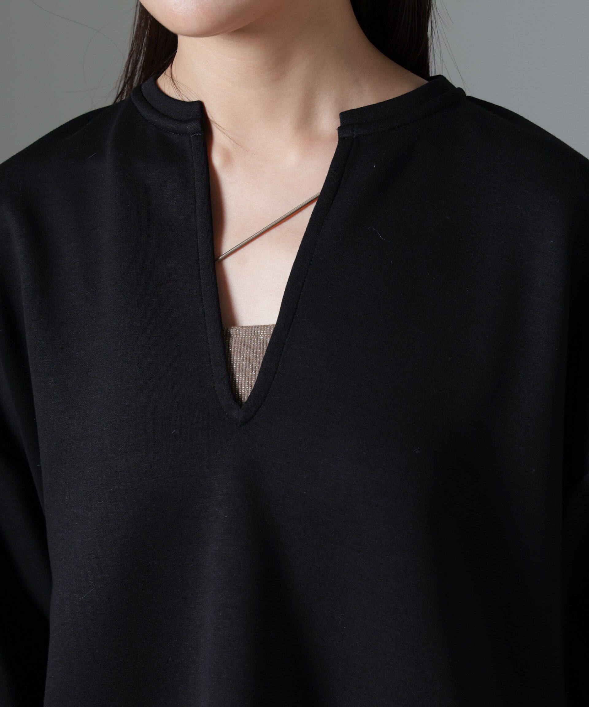 nano･universe「裏起毛ダンボールカットキーネックトップス（セットアップ可）」|Tシャツ・カットソー|