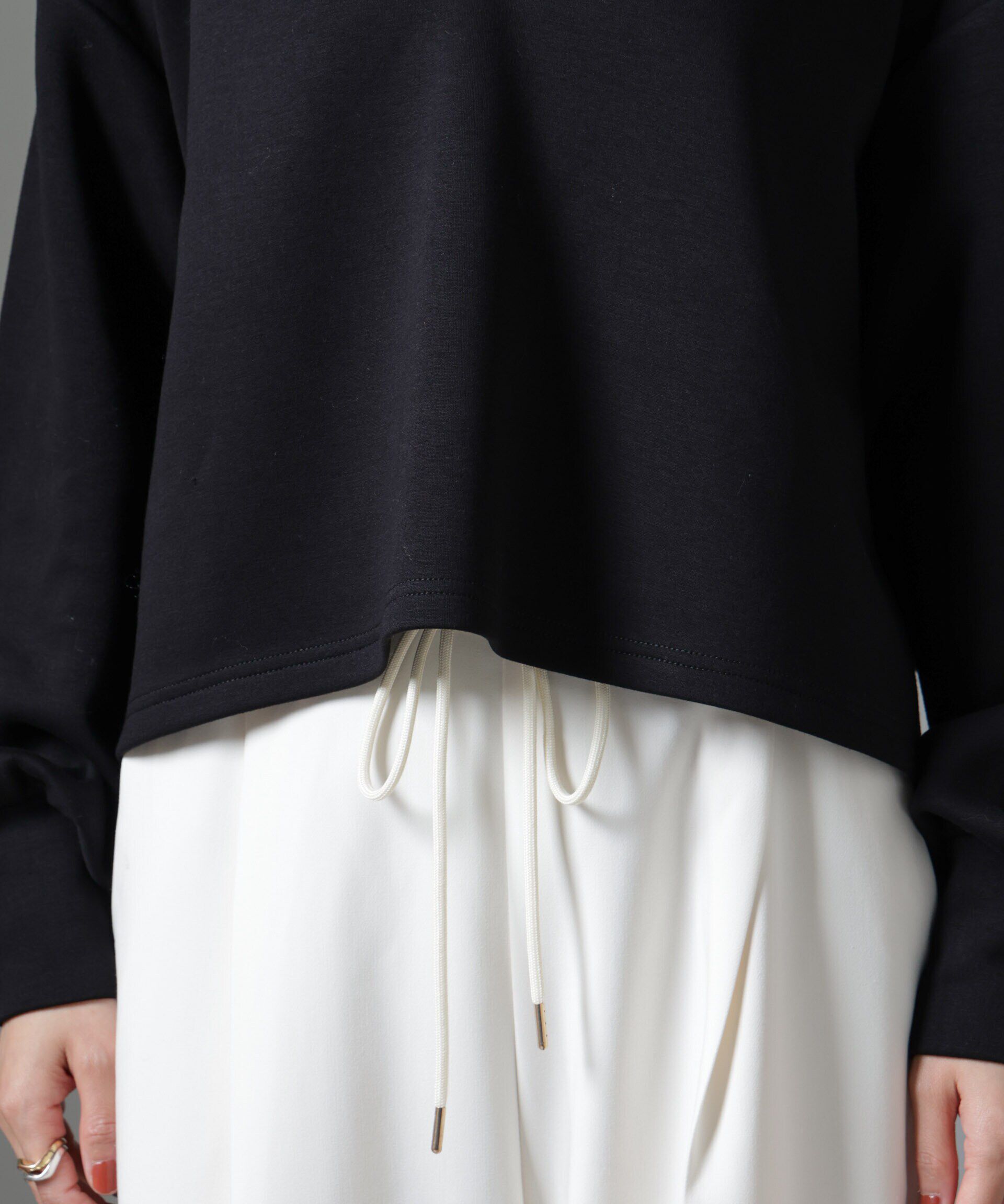 nano･universe「裏起毛ダンボールカットキーネックトップス（セットアップ可）」|Tシャツ・カットソー|