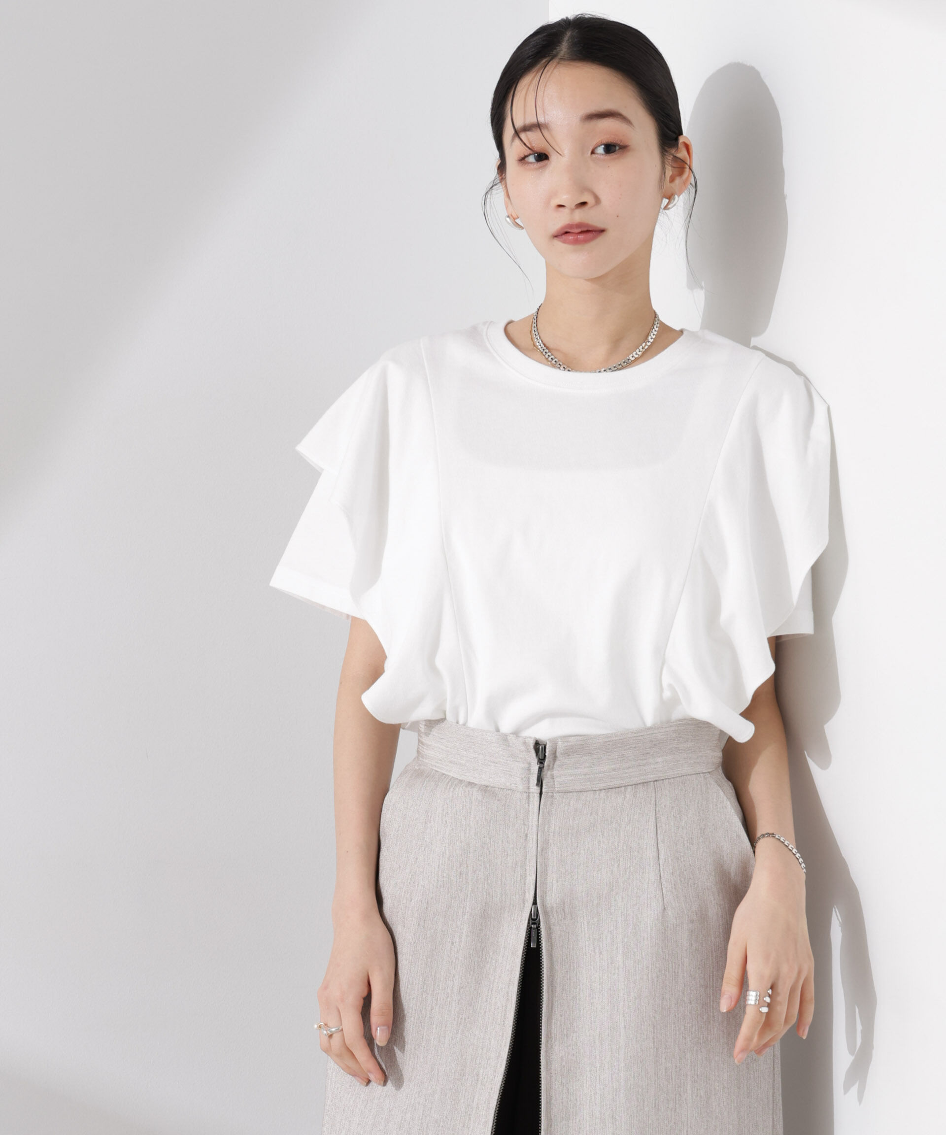 nano･universe「ラッフルデザインTシャツ」|Tシャツ・カットソー|ホワイト