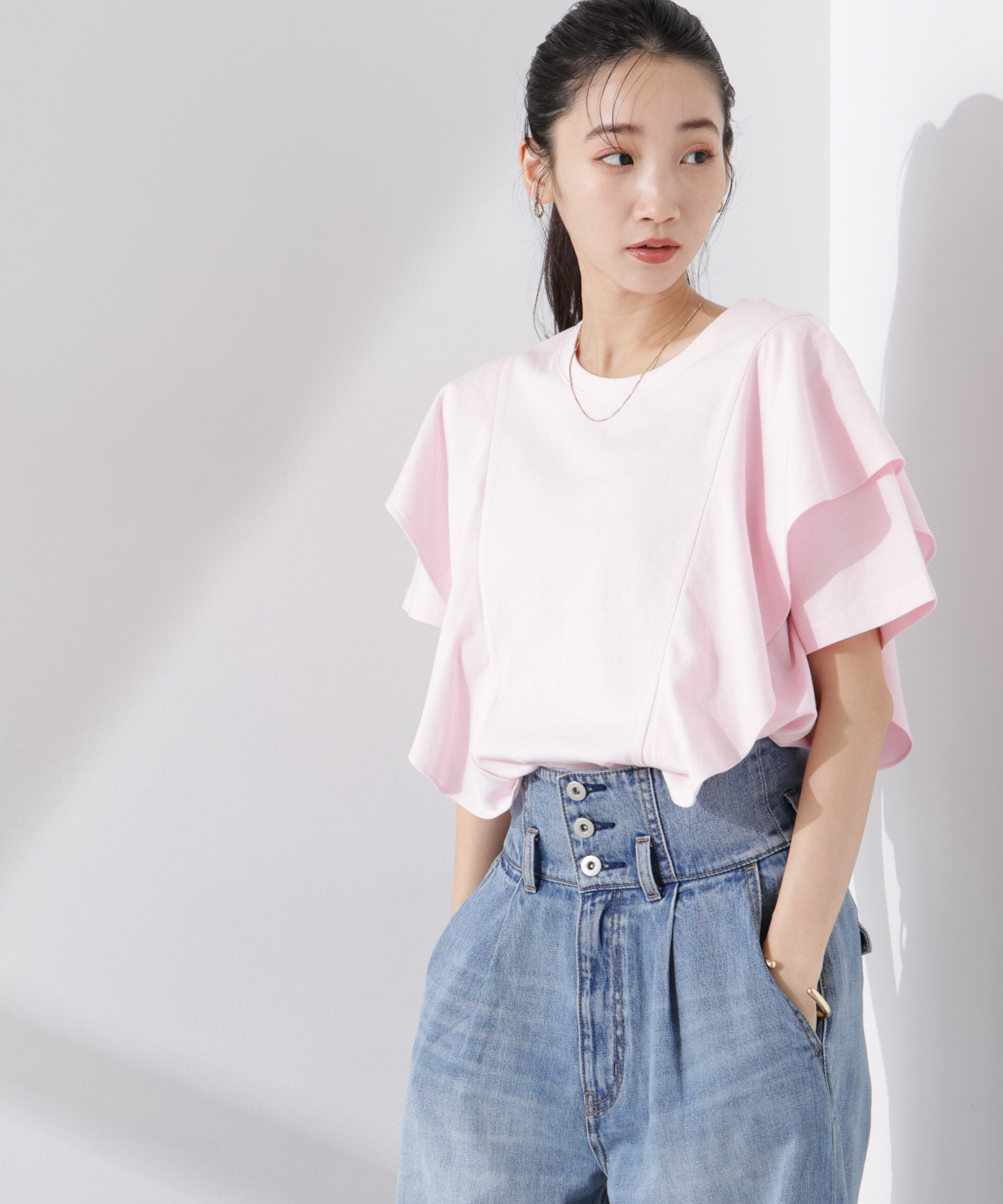 nano･universe「ラッフルデザインTシャツ」|Tシャツ・カットソー|ピンク