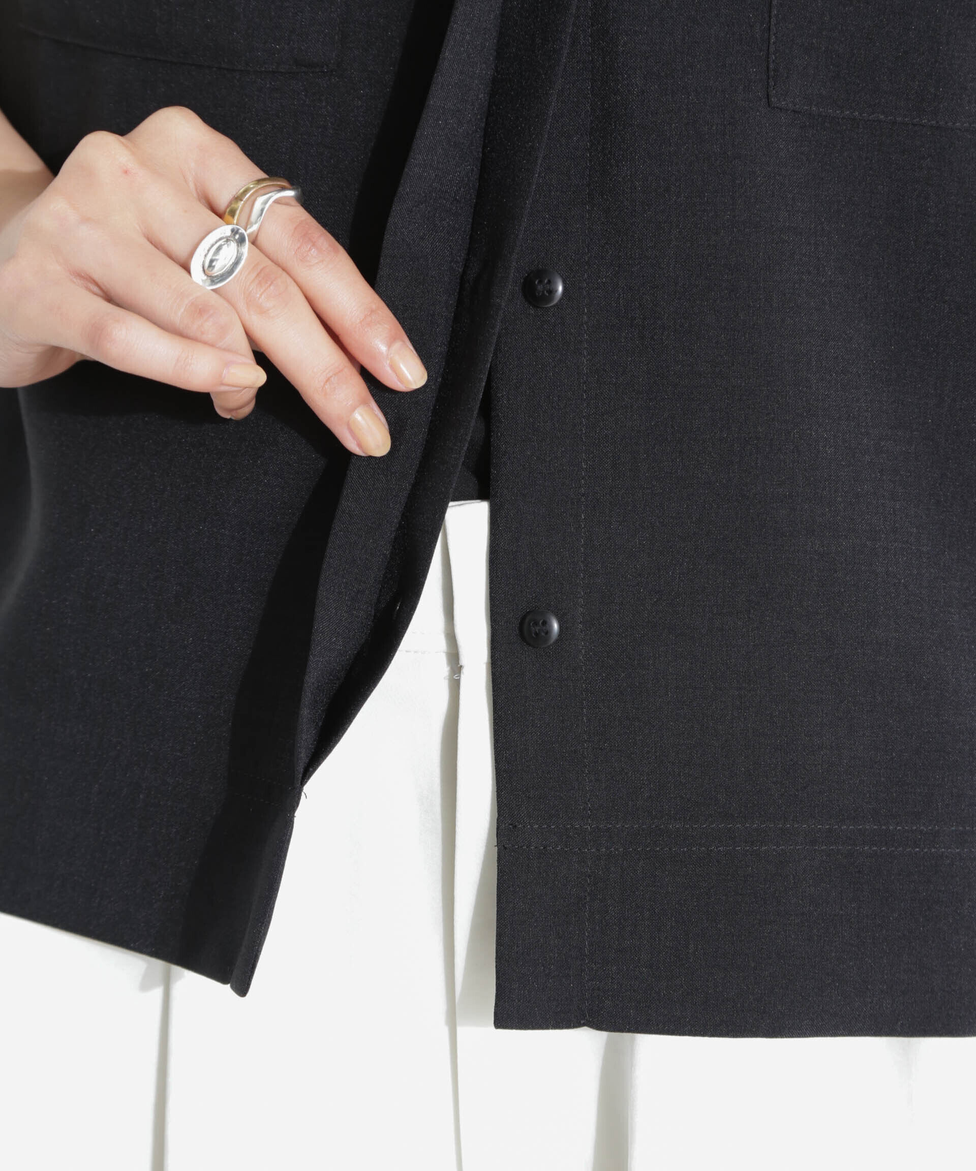 nano･universe「メランジドライ スタンドポケットシャツ(セットアップ可)」|シャツ・ブラウス|