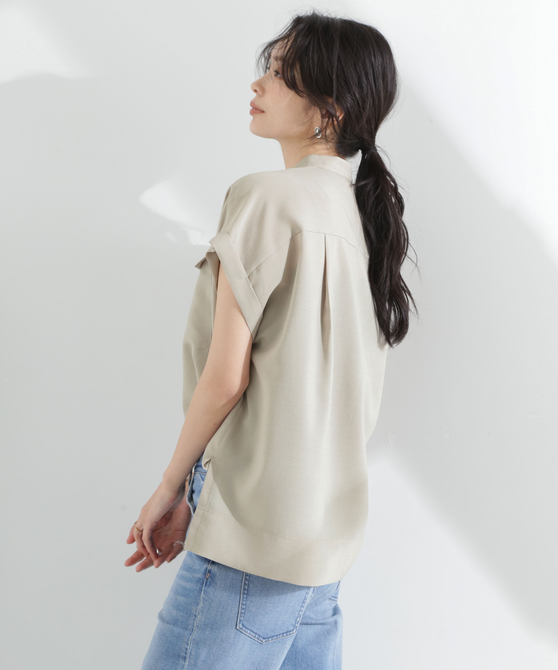 nano･universe「メランジドライ スタンドポケットシャツ(セットアップ可)」|シャツ・ブラウス|