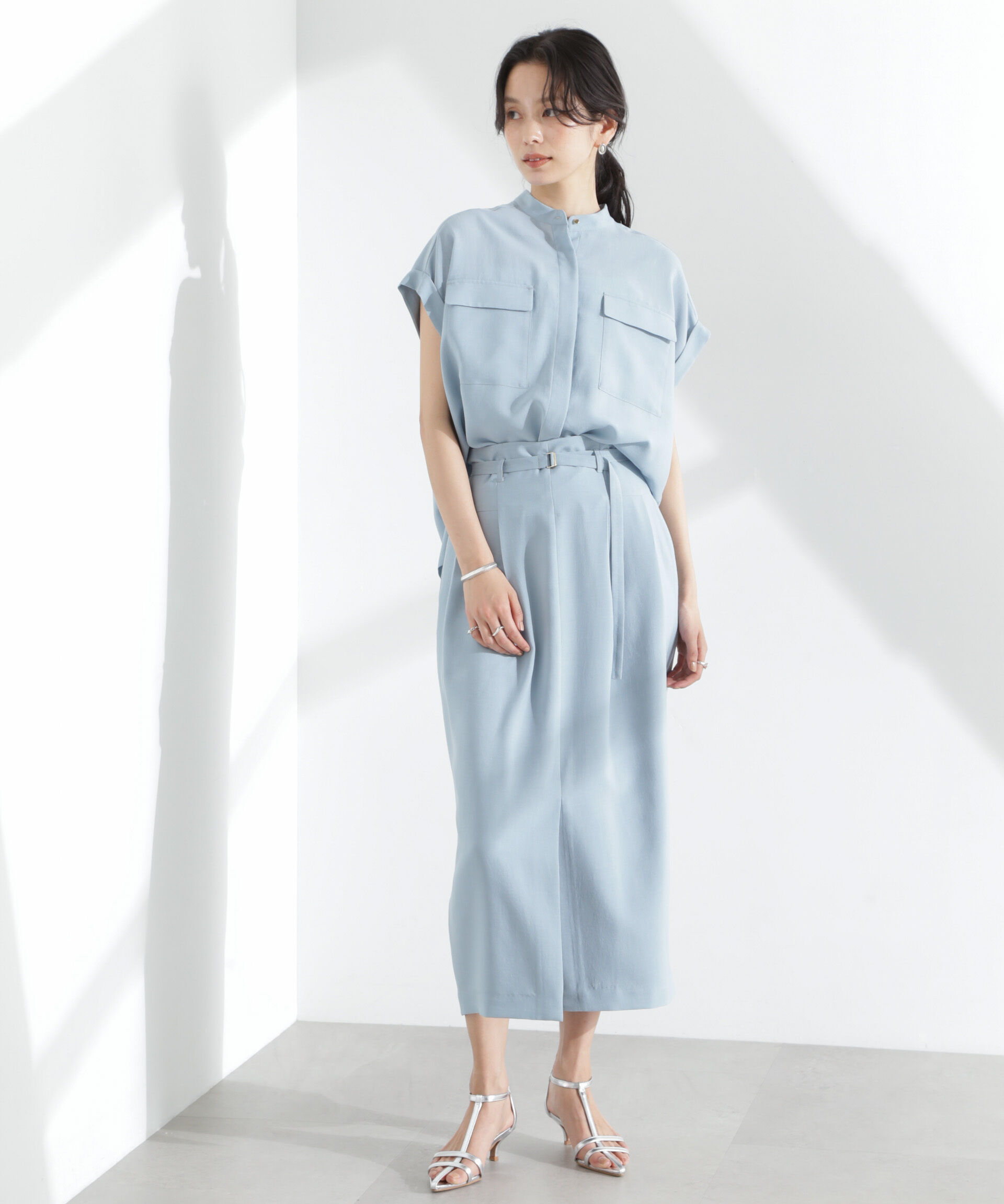 nano･universe「メランジドライ スタンドポケットシャツ(セットアップ可)」|シャツ・ブラウス|