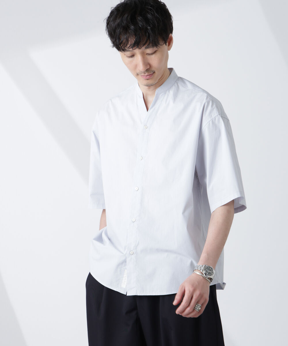 nano･universe「「大人のワイドシャツ」バンドカラー 半袖」|シャツ・ブラウス|L.ブルー1