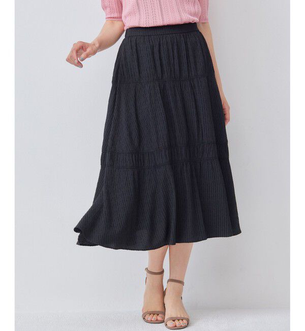 組曲「【WEB限定】ステッチストライプドビー ギャザースカート」|スカート|ブラック系