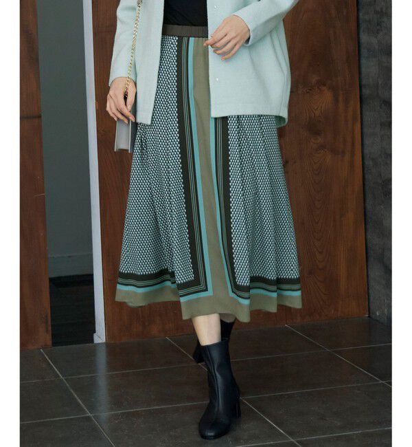 自由区「【洗える】ジオメトリックハートプリント スカート」|スカート|アクア系