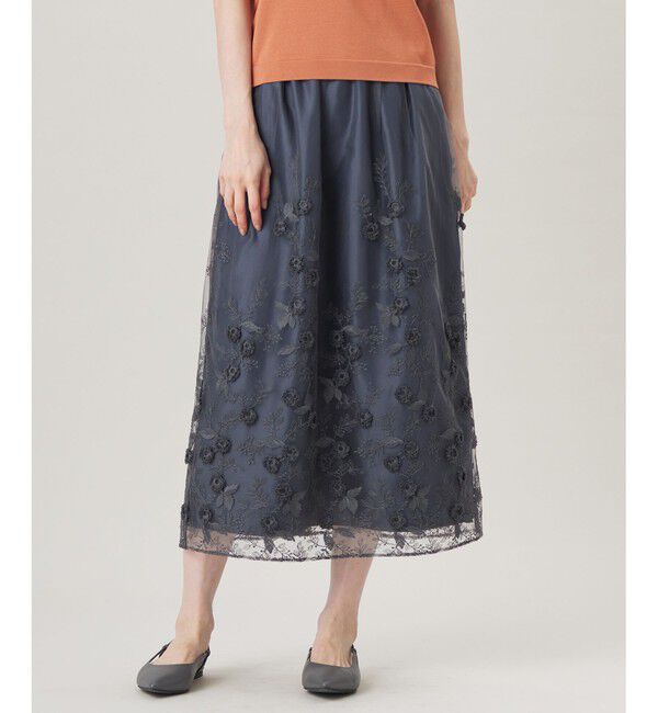 自由区「【洗える】フローティングエンブロイダリー スカート」|スカート|スレート