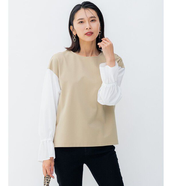 23区「【洗える】コンビネーション キャンディースリーブ カットソー」|Tシャツ・カットソー|ﾍﾞｰｼﾞｭ&times;