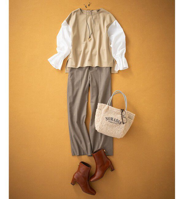 23区「【洗える】コンビネーション キャンディースリーブ カットソー」|Tシャツ・カットソー|