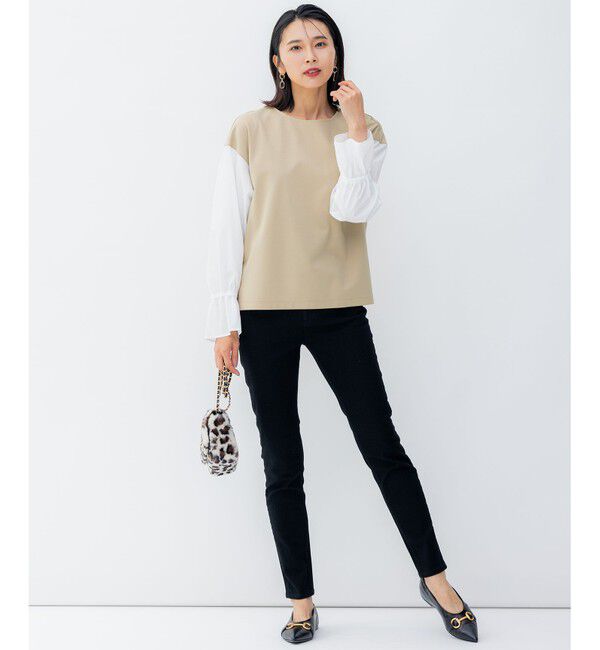 23区「【洗える】コンビネーション キャンディースリーブ カットソー」|Tシャツ・カットソー|