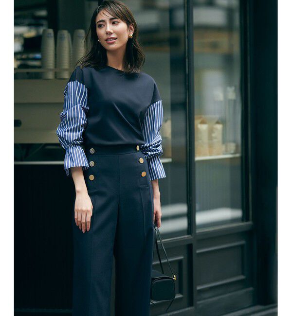 23区「【洗える】コンビネーション キャンディースリーブ カットソー」|Tシャツ・カットソー|