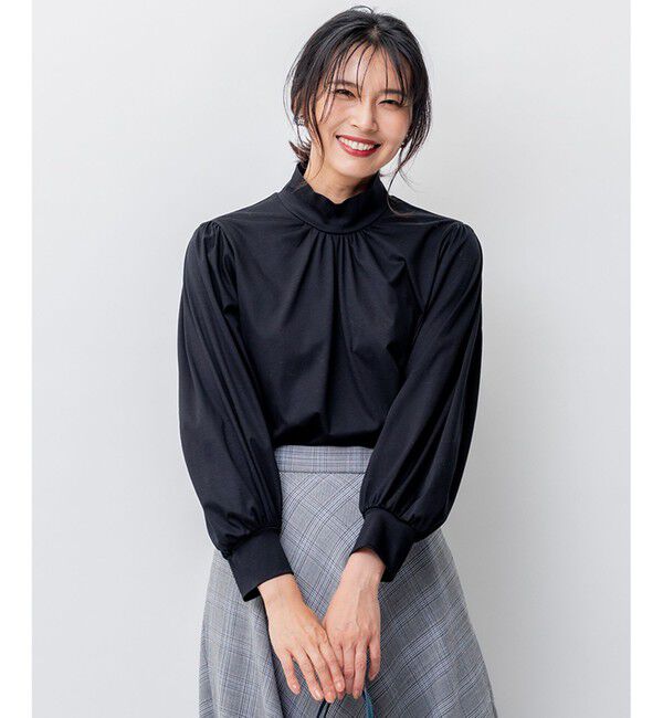 23区「【洗える】ハイネック フォルム ロングTシャツ」|Tシャツ・カットソー|ブラック系