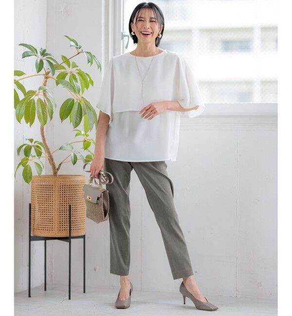 23区「【洗える】ストレッチジョーゼット レイヤー カットソー」|Tシャツ・カットソー|