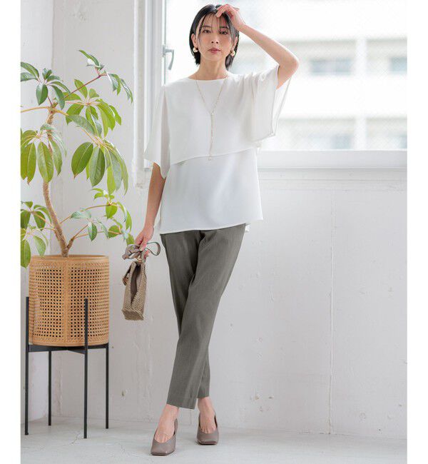 23区「【洗える】ストレッチジョーゼット レイヤー カットソー」|Tシャツ・カットソー|