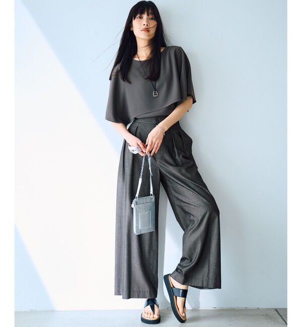 23区「【洗える】ストレッチジョーゼット レイヤー カットソー」|Tシャツ・カットソー|