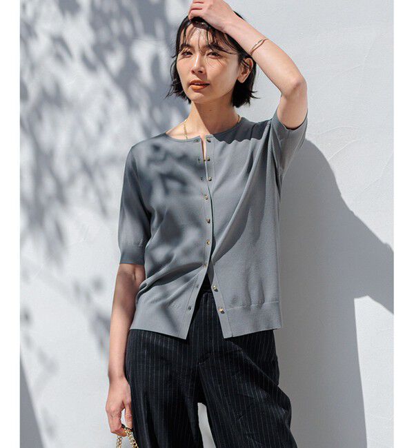 23区「【洗える】レーヨンポリエステルストレッチ 5分袖 カーディガン」|カーディガン|カーキ系