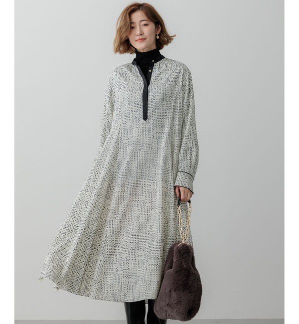 23区「【洗える】モノクロトーンプリント ワンピース」|ワンピース|アイボリー系