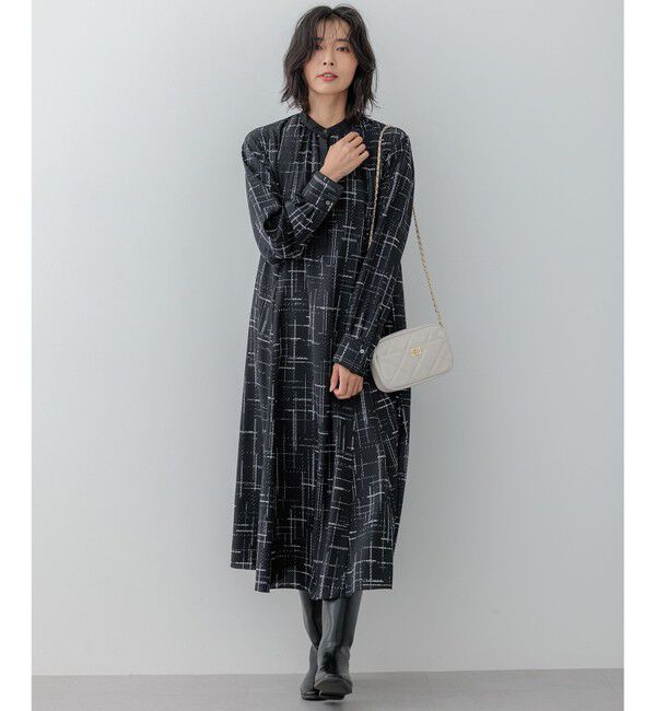 23区「【洗える】モノクロトーンプリント ワンピース」|ワンピース|