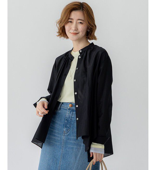 23区「【洗える】シアーコットンシルク ハンカチーフヘム デザイン シャツ」|シャツ・ブラウス|ブラック系