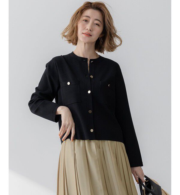 23区「【洗える】コンフォートストレッチ ニット カーディガン」|カーディガン|ブラック系
