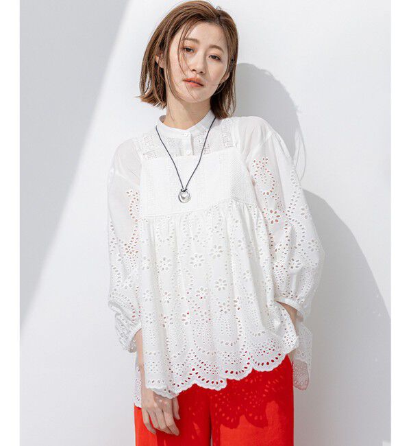 23区「【洗える】コットンエンブロイダリー キャミソール」|シャツ・ブラウス|ホワイト系