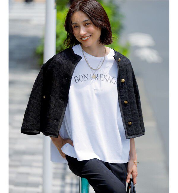 23区「【接触冷感/洗える】BON-PRESAGE ロゴ フレンチスリーブ Tシャツ」|Tシャツ・カットソー|ホワイト系