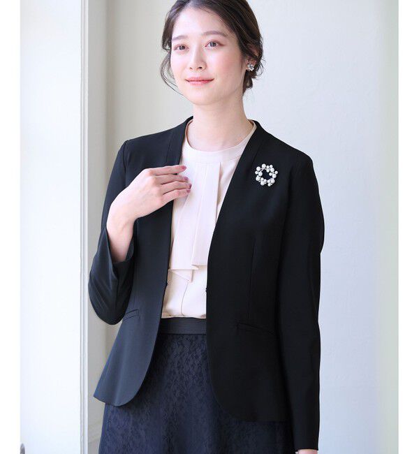 ANY SIS「【洗える】セレモニーダブルクロス カラーレス ジャケット」|ノーカラージャケット|ブラック