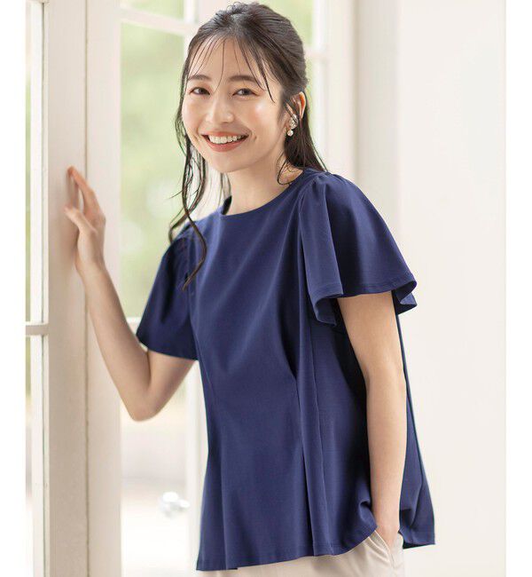 ANY SIS「【接触冷感】美人 フリルスリーブ カットソー」|Tシャツ・カットソー|ダークブルー