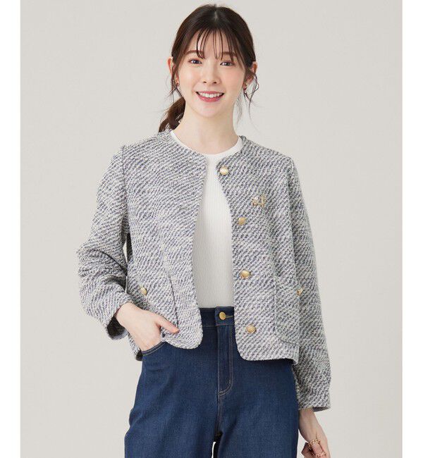 any SiS「【洗える】ネップツイード ジャケット」|ノーカラージャケット|ブルー系