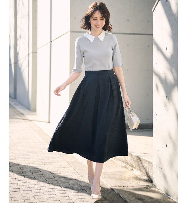 any SiS「【好印象企画】襟配色ニット&times;タックスカートセット」|スーツ|ｸﾞﾚｰ&times;ｽﾚ