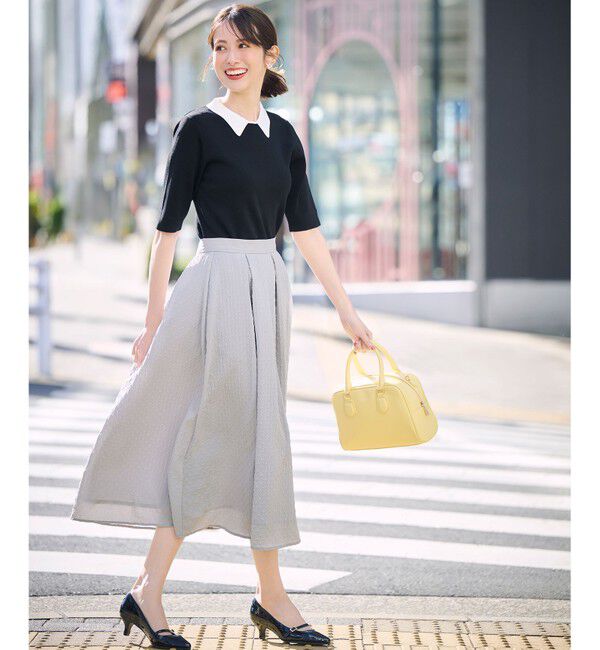 any SiS「【好印象企画】襟配色ニット&times;タックスカートセット」|スーツ|ﾌﾞﾗｯｸ&times;ｸ