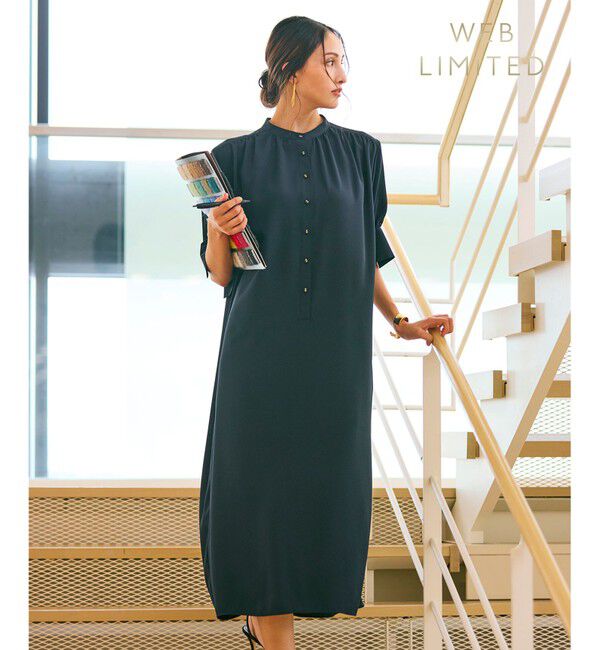 BEIGE,「【WEB限定】SIMEON / ギャザーワンピース」|ワンピース|Navy