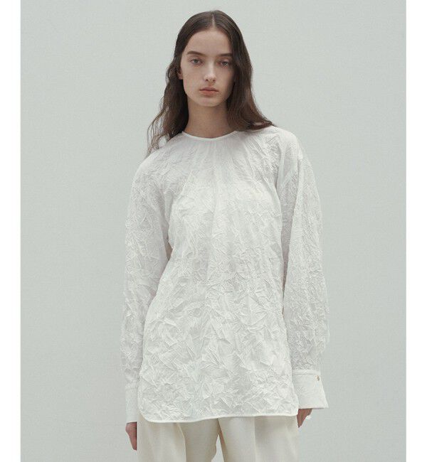 BEIGE,「【洗える・GISELe 4月号掲載】ASTILBE / コットンジャージークルーネックブラウス」|シャツ・ブラウス|White