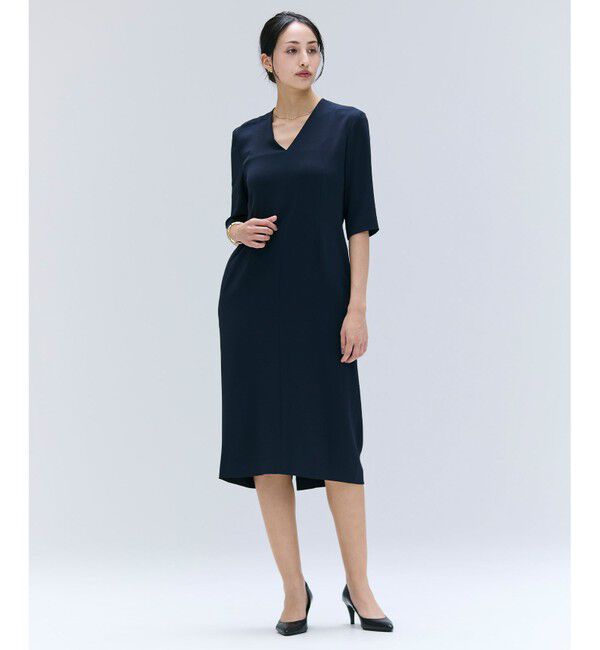 BEIGE,「【洗える】CINDY / Vネックハーフスリーブワンピース」|ワンピース|