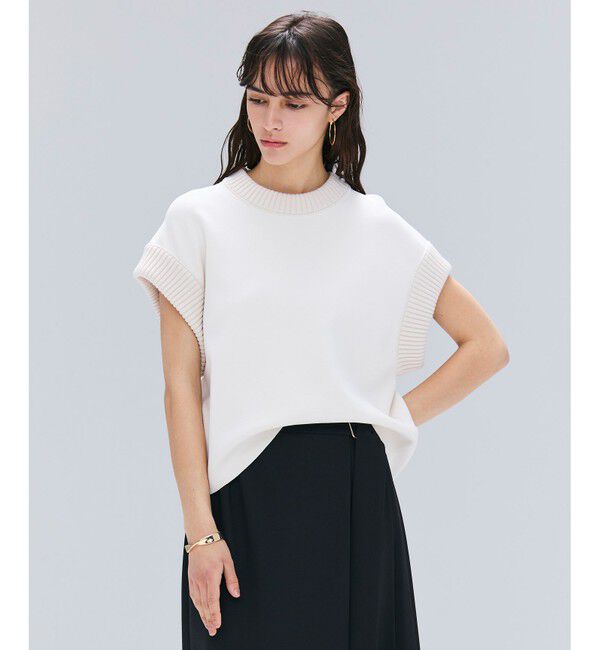 BEIGE,「【洗える・Oggi 11月号掲載】LAURA / ドライタッチ異素材リブニット」|ニット・セーター|Ecru