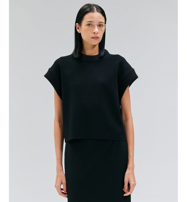 BEIGE,「【洗える・Oggi 11月号掲載】LAURA / ドライタッチ異素材リブニット」|ニット・セーター|Black