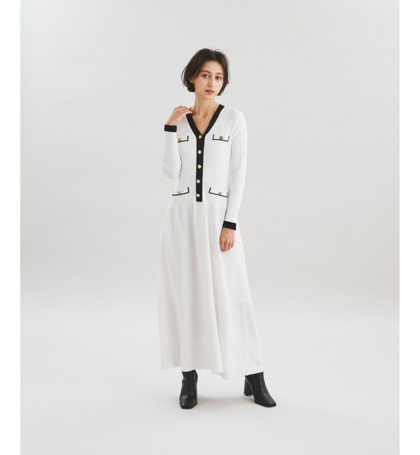  「バイカラーフレアニットワンピース」|ワンピース|