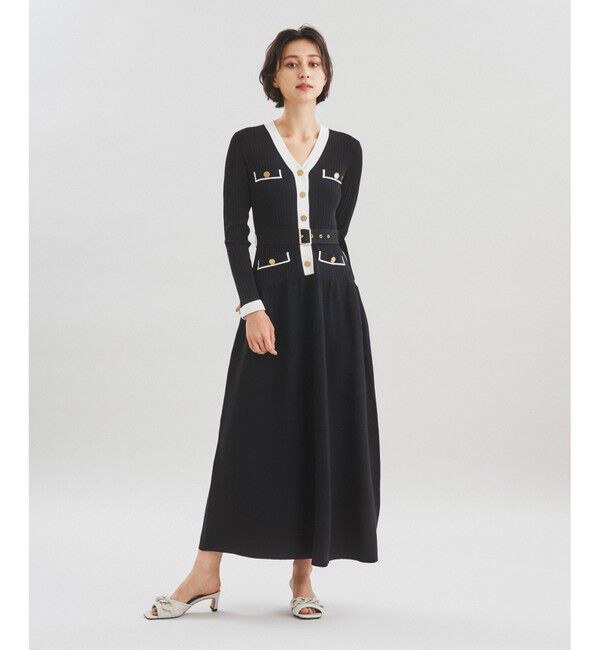  「バイカラーフレアニットワンピース」|ワンピース|